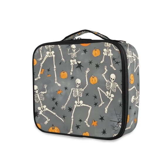 FORMRS Travel Makeup Bag Large Capacity Train Case Cosmetic Organizer with Adjustable Dividers, Halloween Dancing Skeleton