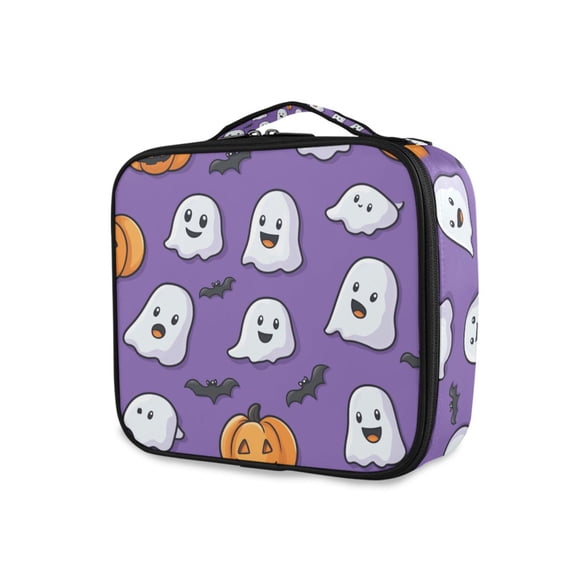 FORMRS Travel Makeup Bag Large Capacity Train Case Cosmetic Organizer with Adjustable Dividers, Halloween Ghosts Purple