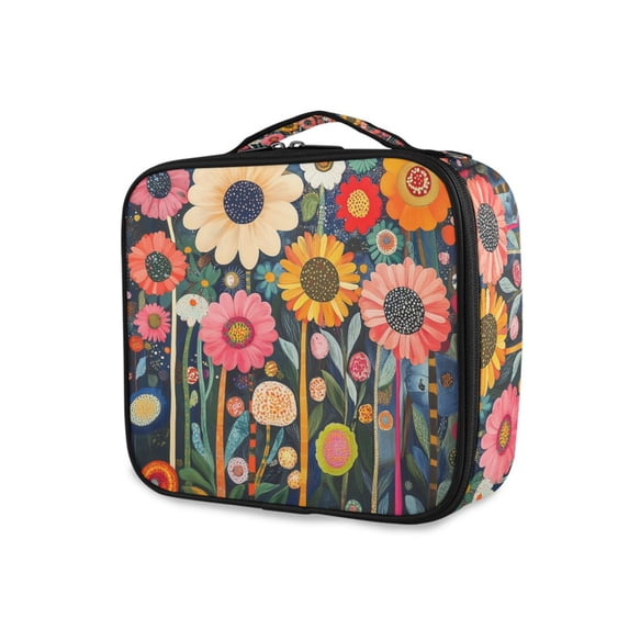 FORMRS Travel Makeup Bag Large Capacity Train Case Cosmetic Organizer with Adjustable Dividers, Large Colorful Flowers