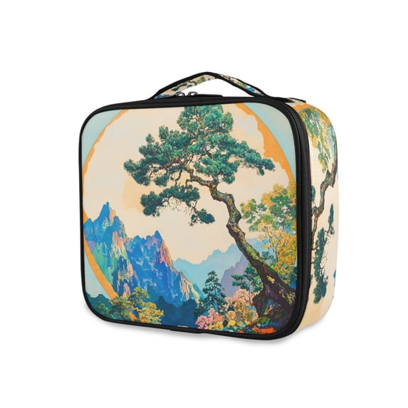 FORMRS Travel Makeup Bag Large Capacity Train Case Cosmetic Organizer with Adjustable Dividers, Large Pine Tree