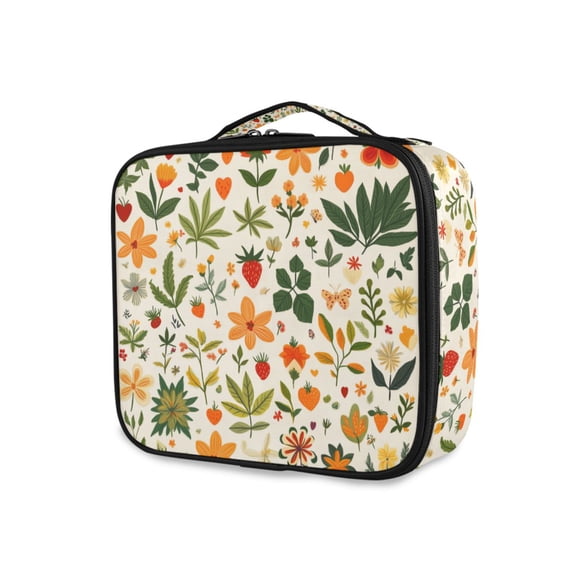 FORMRS Travel Makeup Bag Large Capacity Train Case Cosmetic Organizer with Adjustable Dividers, Leaves Pattern