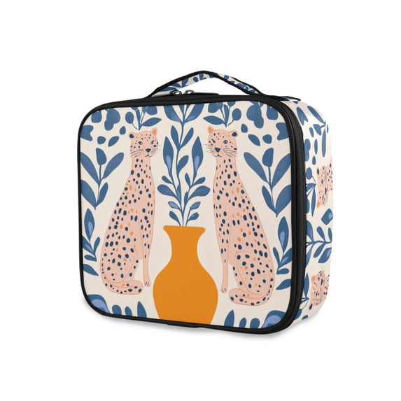 FORMRS Travel Makeup Bag Large Capacity Train Case Cosmetic Organizer with Adjustable Dividers, Leopards Leaves
