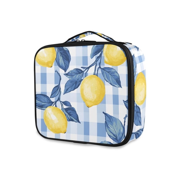 FORMRS Travel Makeup Bag Large Capacity Train Case Cosmetic Organizer with Adjustable Dividers, Light Blue Lemon