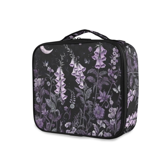 FORMRS Travel Makeup Bag Large Capacity Train Case Cosmetic Organizer with Adjustable Dividers, Light Purple Flowers