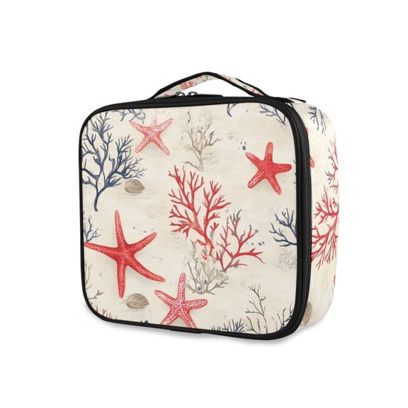 FORMRS Travel Makeup Bag Large Capacity Train Case Cosmetic Organizer with Adjustable Dividers, Light Red Starfish