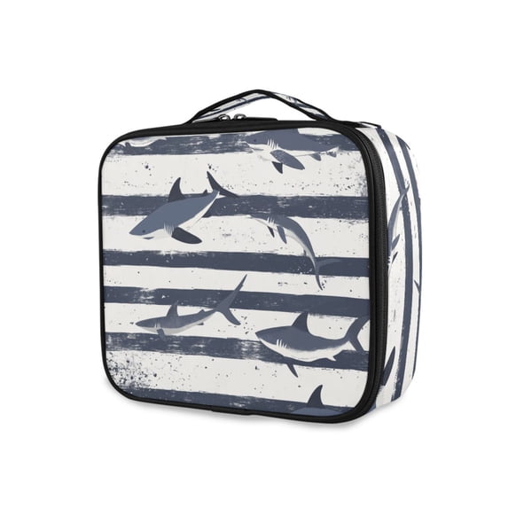FORMRS Travel Makeup Bag Large Capacity Train Case Cosmetic Organizer with Adjustable Dividers, Light Sharks