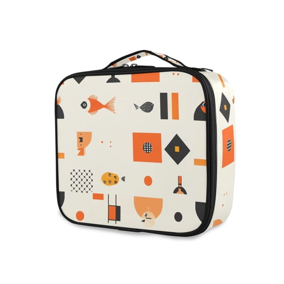 FORMRS Travel Makeup Bag Large Capacity Train Case Cosmetic Organizer with Adjustable Dividers, Minimalist Geometric Pattern