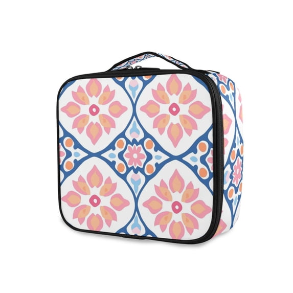 FORMRS Travel Makeup Bag Large Capacity Train Case Cosmetic Organizer with Adjustable Dividers, Mosaic Flowers Pattern