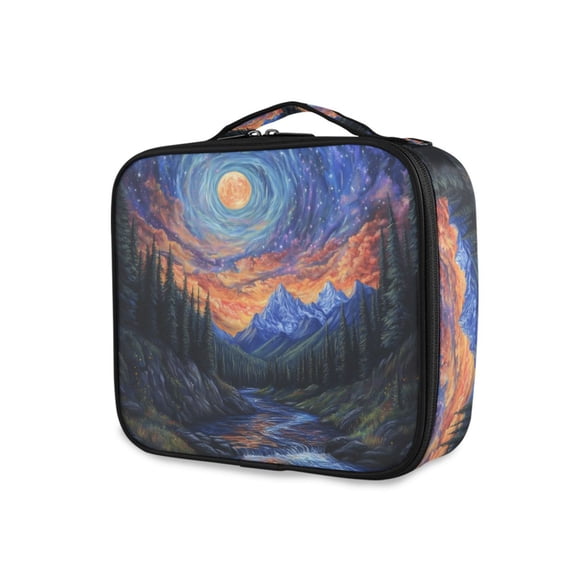 FORMRS Travel Makeup Bag Large Capacity Train Case Cosmetic Organizer with Adjustable Dividers, Mountains and Forests