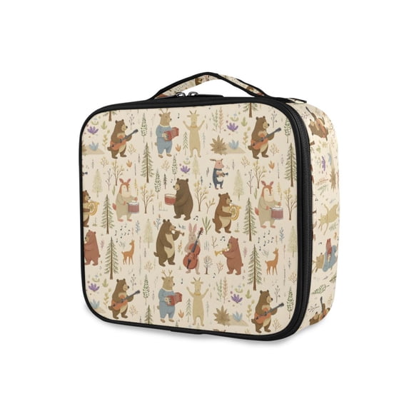 FORMRS Travel Makeup Bag Large Capacity Train Case Cosmetic Organizer with Adjustable Dividers, Musical Animals Pattern