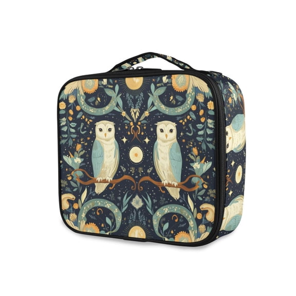 FORMRS Travel Makeup Bag Large Capacity Train Case Cosmetic Organizer with Adjustable Dividers, Mystical Owls Pattern