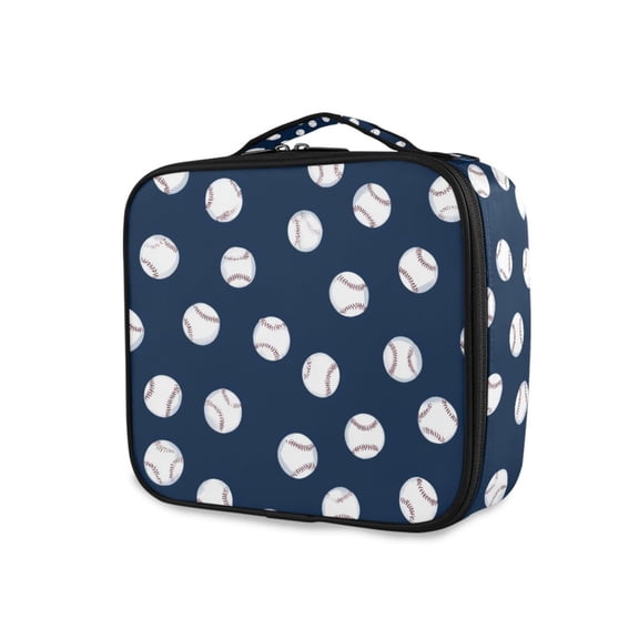 FORMRS Travel Makeup Bag Large Capacity Train Case Cosmetic Organizer with Adjustable Dividers, Navy Blue Baseball Pattern