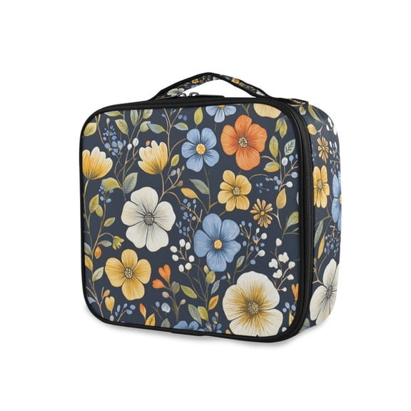 FORMRS Travel Makeup Bag Large Capacity Train Case Cosmetic Organizer with Adjustable Dividers, Navy Floral Pattern
