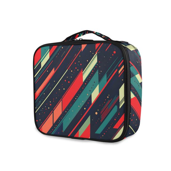 FORMRS Travel Makeup Bag Large Capacity Train Case Cosmetic Organizer with Adjustable Dividers, Orange Abstract Lines