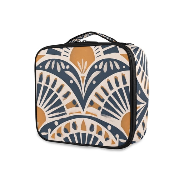 FORMRS Travel Makeup Bag Large Capacity Train Case Cosmetic Organizer with Adjustable Dividers, Orange Art Pattern