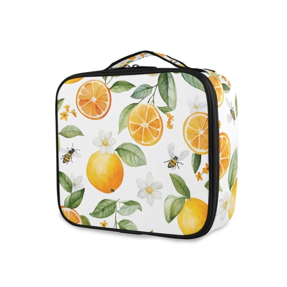FORMRS Travel Makeup Bag Large Capacity Train Case Cosmetic Organizer with Adjustable Dividers, Orange Bees