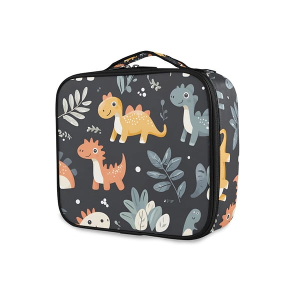 FORMRS Travel Makeup Bag Large Capacity Train Case Cosmetic Organizer with Adjustable Dividers, Orange Dinosaur