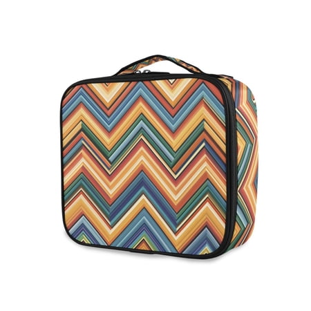 FORMRS Travel Makeup Bag Large Capacity Train Case Cosmetic Organizer with Adjustable Dividers, Orange Geometric