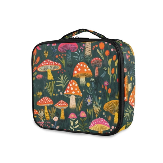 FORMRS Travel Makeup Bag Large Capacity Train Case Cosmetic Organizer with Adjustable Dividers, Orange Mushroom