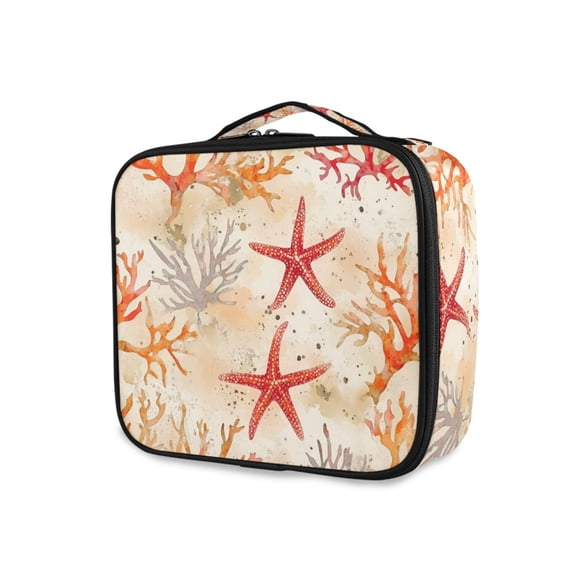 FORMRS Travel Makeup Bag Large Capacity Train Case Cosmetic Organizer with Adjustable Dividers, Orange Starfish