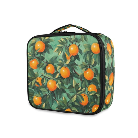 FORMRS Travel Makeup Bag Large Capacity Train Case Cosmetic Organizer with Adjustable Dividers, Orange Tree Pattern