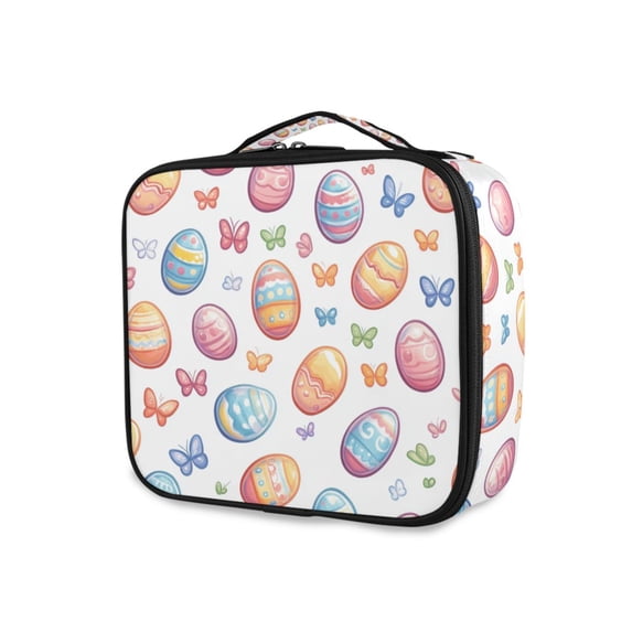 FORMRS Travel Makeup Bag Large Capacity Train Case Cosmetic Organizer with Adjustable Dividers, Pastel Easter Pattern