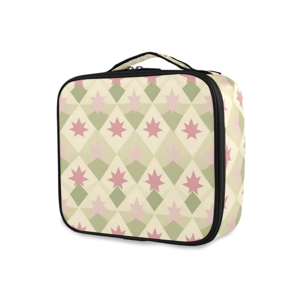 FORMRS Travel Makeup Bag Large Capacity Train Case Cosmetic Organizer with Adjustable Dividers, Pastel Green Geometric