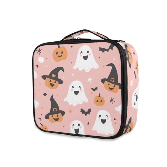 FORMRS Travel Makeup Bag Large Capacity Train Case Cosmetic Organizer with Adjustable Dividers, Pastel Pink Halloween
