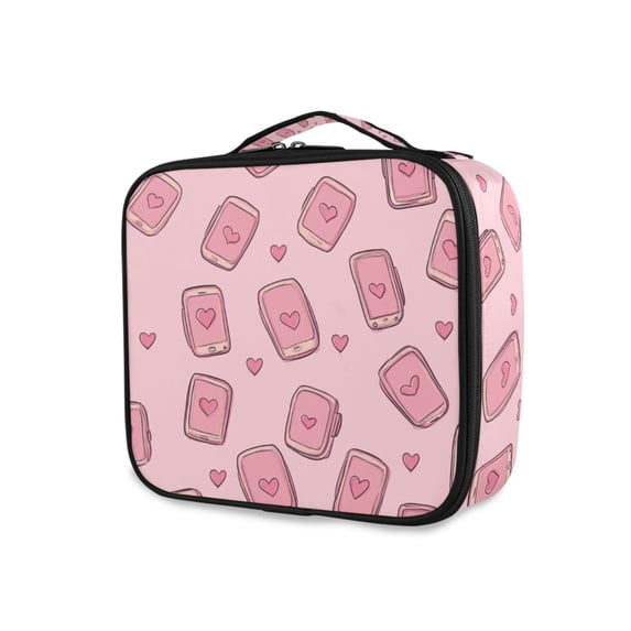FORMRS Travel Makeup Bag Large Capacity Train Case Cosmetic Organizer with Adjustable Dividers, Phones and Hearts