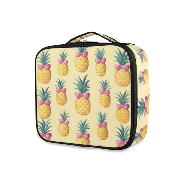 FORMRS Travel Makeup Bag Large Capacity Train Case Cosmetic Organizer with Adjustable Dividers, Pineapple Love