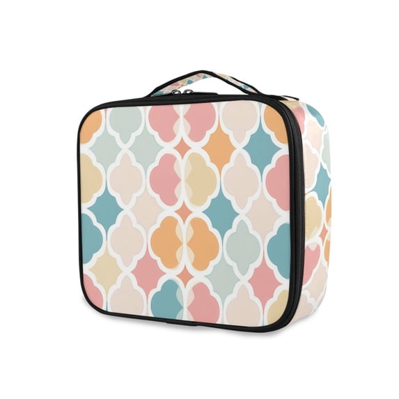 FORMRS Travel Makeup Bag Large Capacity Train Case Cosmetic Organizer with Adjustable Dividers, Pink Abstract Pattern