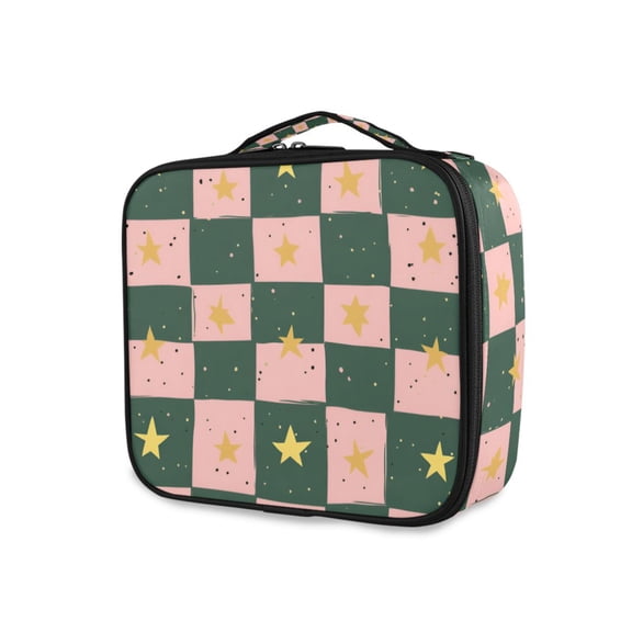 FORMRS Travel Makeup Bag Large Capacity Train Case Cosmetic Organizer with Adjustable Dividers, Pink Abstract