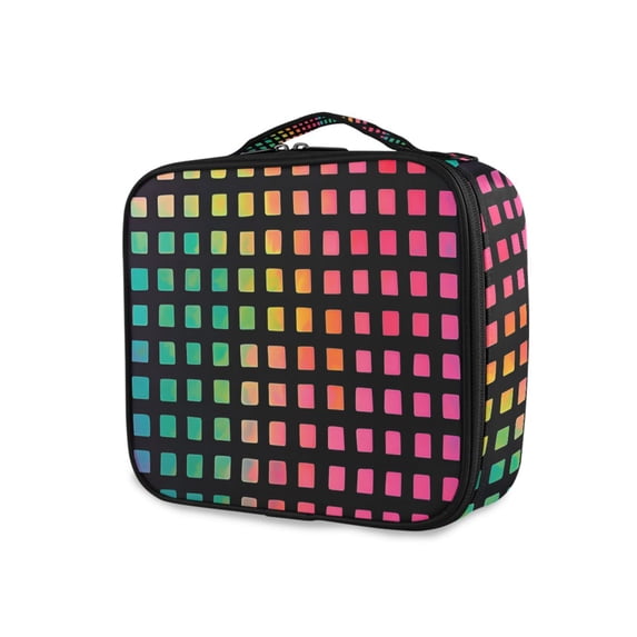 FORMRS Travel Makeup Bag Large Capacity Train Case Cosmetic Organizer with Adjustable Dividers, Pink Block Pattern