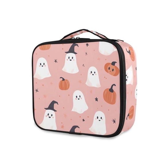 FORMRS Travel Makeup Bag Large Capacity Train Case Cosmetic Organizer with Adjustable Dividers, Pink Cartoon Halloween