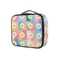 thumbnail image 1 of FORMRS Travel Makeup Bag Large Capacity Train Case Cosmetic Organizer with Adjustable Dividers, Pink Checkered Daisy, 1 of 8