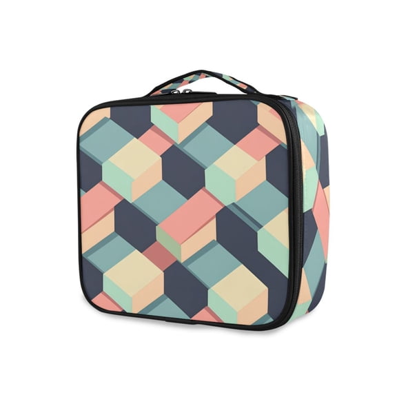 FORMRS Travel Makeup Bag Large Capacity Train Case Cosmetic Organizer with Adjustable Dividers, Pink Cubes