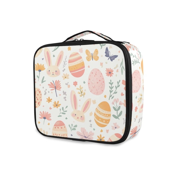 FORMRS Travel Makeup Bag Large Capacity Train Case Cosmetic Organizer with Adjustable Dividers, Pink Easter Eggs