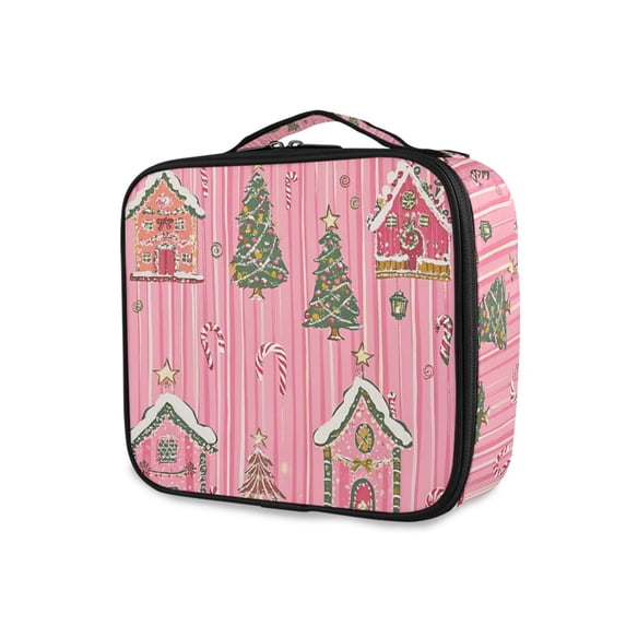 FORMRS Travel Makeup Bag Large Capacity Train Case Cosmetic Organizer with Adjustable Dividers, Pink Gingerbread House