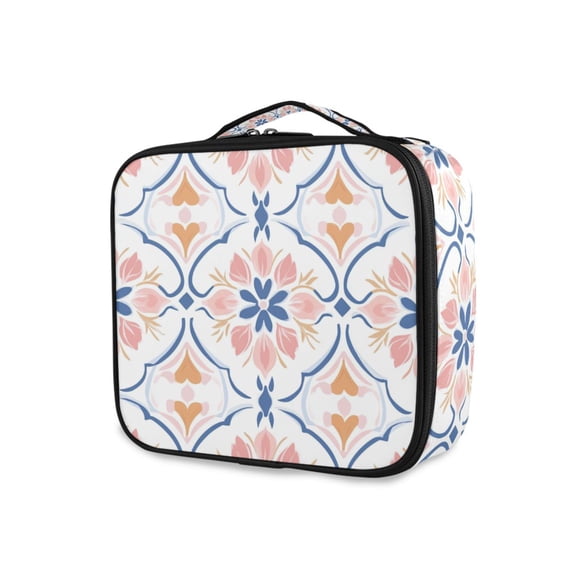 FORMRS Travel Makeup Bag Large Capacity Train Case Cosmetic Organizer with Adjustable Dividers, Pink Mosaic Pattern