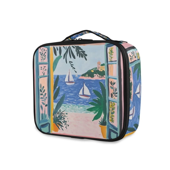 FORMRS Travel Makeup Bag Large Capacity Train Case Cosmetic Organizer with Adjustable Dividers, Pink Seaside