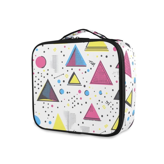 FORMRS Travel Makeup Bag Large Capacity Train Case Cosmetic Organizer with Adjustable Dividers, Pink Simple Shapes