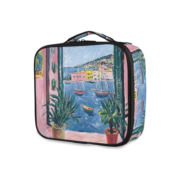 FORMRS Travel Makeup Bag Large Capacity Train Case Cosmetic Organizer with Adjustable Dividers, Pink Window