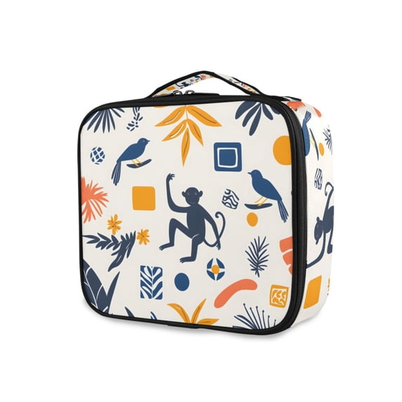 FORMRS Travel Makeup Bag Large Capacity Train Case Cosmetic Organizer with Adjustable Dividers, Playful Forest