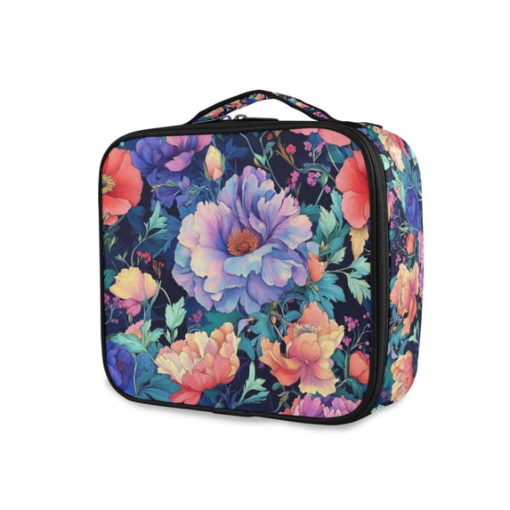 FORMRS Travel Makeup Bag Large Capacity Train Case Cosmetic Organizer with Adjustable Dividers, Puprle Ethereal Floral Harmony