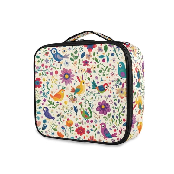 FORMRS Travel Makeup Bag Large Capacity Train Case Cosmetic Organizer with Adjustable Dividers, Purple Cartoon Animals