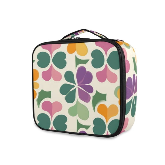 FORMRS Travel Makeup Bag Large Capacity Train Case Cosmetic Organizer with Adjustable Dividers, Purple Clover Pattern