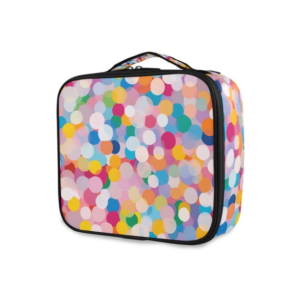 FORMRS Travel Makeup Bag Large Capacity Train Case Cosmetic Organizer with Adjustable Dividers, Purple Colorful Circles