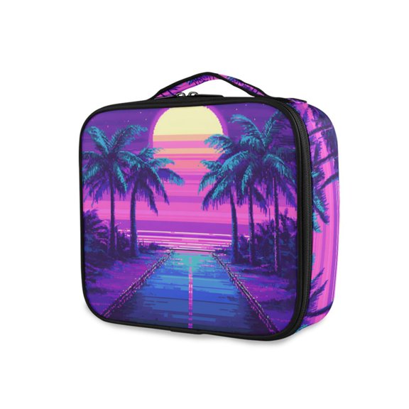 FORMRS Travel Makeup Bag Large Capacity Train Case Cosmetic Organizer with Adjustable Dividers, Purple Digital Art