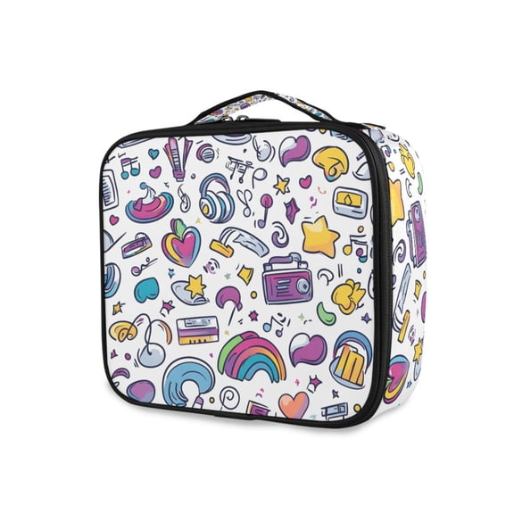 FORMRS Travel Makeup Bag Large Capacity Train Case Cosmetic Organizer with Adjustable Dividers, Purple Doodle Pattern