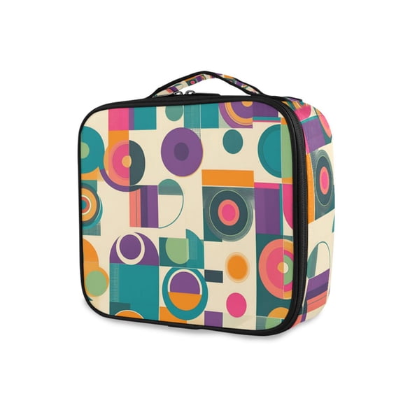 FORMRS Travel Makeup Bag Large Capacity Train Case Cosmetic Organizer with Adjustable Dividers, Purple Geometric